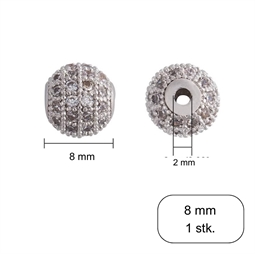 8 mm perle med klare cubic zirkonia sten